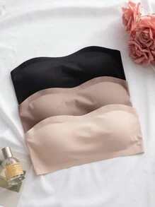 Conjunto de 3 piezas Sujetadores sin costuras elegantes y cómodos de un solo hombro para mujer, multicolor - Multicolor - Ver 2