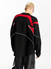 NEON BLANC Men's V-Neck Long Sleeve Racing Knitted T-Shirt - Black - View 4