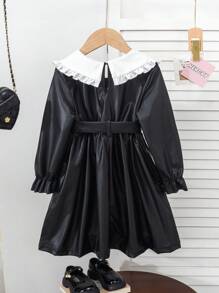 Vestido negro de manga larga y talle ajustado con cinturón a juego, estilo punk para niña joven, primavera/otoño