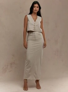 MISSGUIDED Falda larga con hendidura en la parte trasera del bajo - Albaricoque - Ver 4