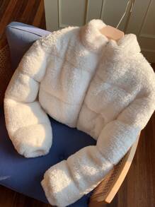 Comfortcana 女式 Sherpa Plus 羊毛厚立领短款羽绒夹克 冬季