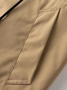 Manfinity Homme 男士保暖内衬抽绳腰长款休闲风衣，秋冬款 - 卡其色 - 查看 6