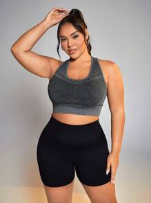 SHEIN Sports 中等支撐度無縫運動內衣 - 灰色 - 查看 4