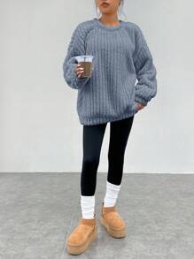 Muchica 春季连衣裙纯色落肩泰迪熊运动衫 - 霧霾藍 - 查看 4