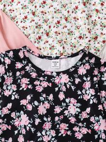 SHEIN Genkimix Kids 4pcs/Set Girls Casual Long Sleeve Round Neck T-Shirts, 2pcs Printed Tees + 2pcs Solid Color Tees, Comfortable & Fashionable For Autumn/Winter - Multicolor - View 6