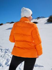 SHEIN SXY Women's Solid Color Zip-Up Collar Casual Down& Feathers Jacket, Winter