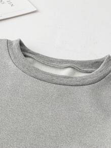 SHEIN LUNE Women's Casual Drop Shoulder Solid Color Fleece Sweatshirt