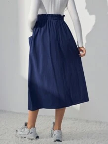 SHEIN 孕妇纸袋腰带前扣裙子 - 寶藍色 - 查看 2