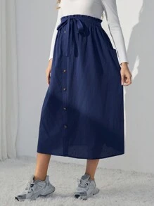 SHEIN 孕妇纸袋腰带前扣裙子 - 寶藍色 - 查看 5