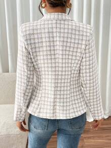 SHEIN Frenchy Women's Plaid Print Lapel Collar Long Sleeve Blazer - Apricot - View 2