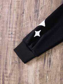 SHEIN Tween Boys Casual Letter Print Long Sleeve Jacket - Black - View 4