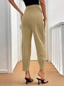 Xyvia 女式优雅纯色褶饰常规西装裤，秋季 - 卡其色 - 查看 2