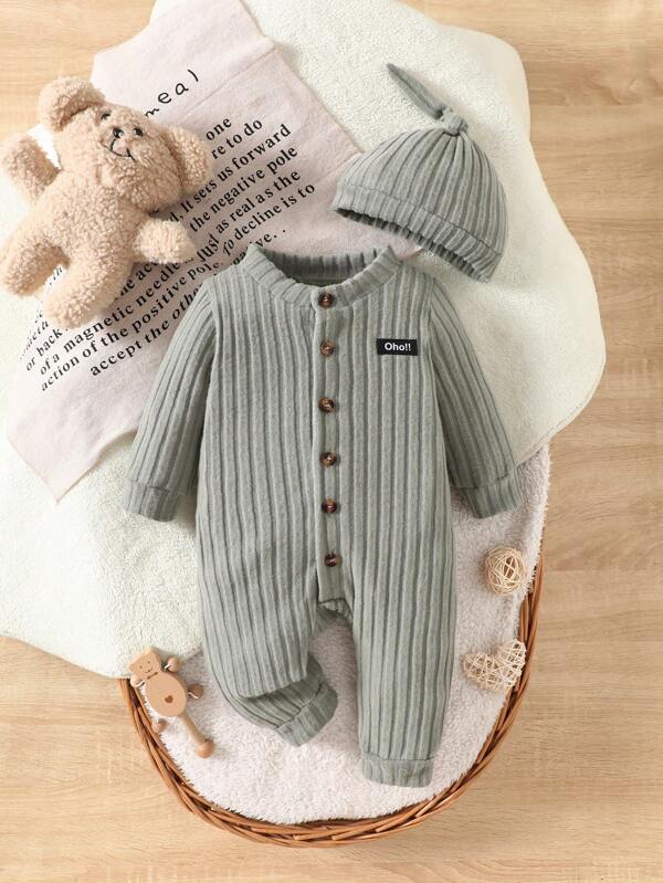 SHEIN 1pc Baby Boys' Solid Color Fleece Jumpsuit, Soft And Cozy Casual Style Suitable For Autumn Winter Outdoor Play Holiday Daily Home Travel Clothes