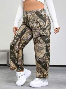 SHEIN CURVE+ 大码女式数字图案直筒宽松休闲牛仔裤 - 彩色 - 查看 5