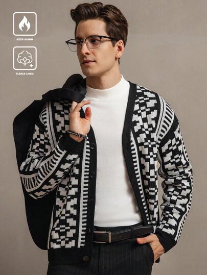 Manfinity Homme Men's Allover Print Button-Front Long Sleeve Cardigan