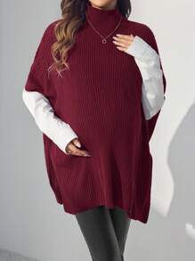 SHEIN 孕妇高领开叉毛衣，女式教师毛衣背心，秋冬季