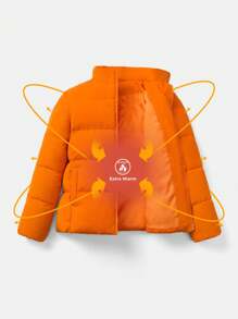 SHEIN SXY Women's Solid Color Zip-Up Collar Casual Down& Feathers Jacket, Winter