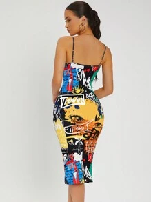 SHEIN SXY Allover Print Backless Bodycon Dress - Multicolor - View 2