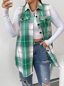 SHEIN LUNE Áo khoác vest kẻ caro cỡ lớn, cho mùa đông - Nhiều màu - Xem 5