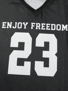 SHEIN Explorewe Teen Girls Street Style Sporty Fashion Loose Comfy Black & White Contrast Oversized Drop Shoulder T-Shirt & High Waist Vintage Distressed Wide Leg Jeans 2pcs Outfit Set, School, Campus, College Summer Holiday - Black - View 7