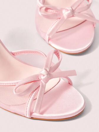 CUCCOO DOLLMOD Ladies Solid Color Bow Decoration New Summer Leisure Fashion Non-Slip High Heel Sandals Party Spring Shoes Spring Break Easter For Christmas