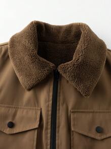 Manfinity Homme Chaqueta casual de manga larga con cuello de felpa y corte holgado para hombre, chaqueta ligera de salida para otoño/invierno en color negro, regalo para amigos, esposo o novio