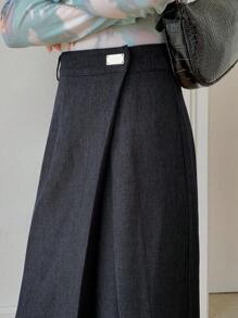 FRIFUL 女士纯色贴花开衩优雅半身裙