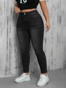 SHEIN ICON Quần Jeans Skinny Túi Lớn Dành Cho Nữ Thường Ngày Phù Hợp Với Mọi Phong Cách - màu đen - Xem 1