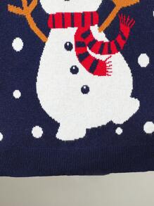 SHEIN Tween Boys 圣诞毛衣，海军蓝宽松雪人提花图案圆领长袖套头针织毛衣，适合秋冬季和圣诞节假期