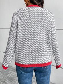 SHEIN LUNE Plus Size damski swobodny sweter w kratę z kontrastowym wykończeniem, jesień/zima, Boże Narodzenie, odzież damska - Wielokolorowe - Zobacz 4