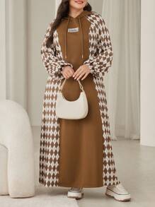 Lacomfia Đầm dài tay thêu họa tiết kim cương cỡ lớn có mũ trùm đầu - Nhiều màu - Xem 6