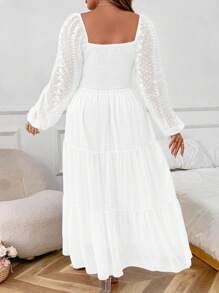 Celure Vestido maxi elegante de gasa bordada con escote de corazón y mangas farol para mujer de talla grande