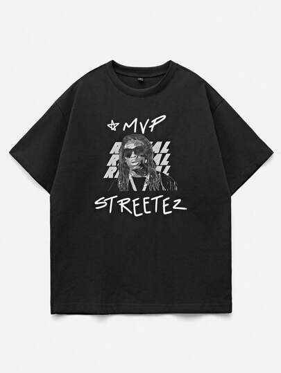 Manfinity VCAY 男士印花宽松针织圆领短袖 T 恤