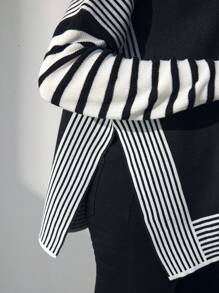 SHEIN Maternity Knit Sweater - Striped & Solid Pullover Knitwear For Pregnant Women, Autumn & Winter