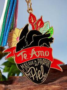 Frida Kahlo X SHEIN 心形和字母图案彩色流苏钥匙扣包包饰品、礼物、情人节 - 彩色 - 查看 4