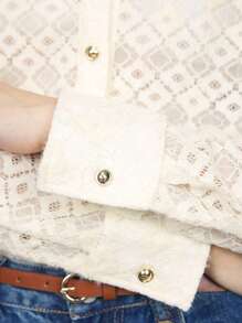 BizChic Women's Business Commuter Lace Sheer Blouse, Elegant Outfit For Christmas, New Year Party, Autumn/Winter