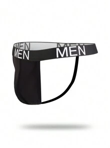 SHEIN Men's Letter Tape Fashionable Daily Wear G-String Sexy Underwear - Black and White - View 10