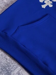 Manfinity EMRG Men's Casual Letter Print Loose Fit Hooded Sweatshirt For Fall/Winter - Blue - View 4