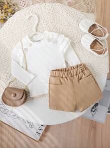 SHEIN Baby Girls' Elegant Fashion Outfits, Spring & Autumn - Apricot - View 3