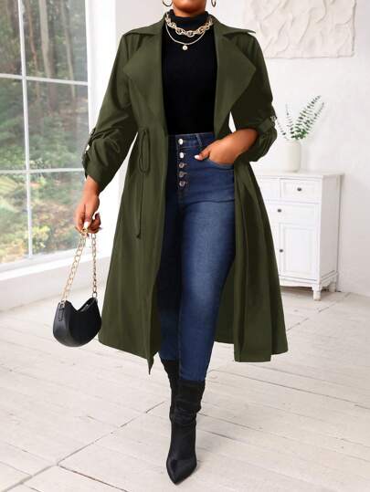 SHEIN Lady Abrigo midi casual con botones delanteros y efecto cascada, para otoño e invierno, talla grande, abrigo para mujer para salir