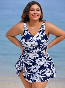 Swim Lushoire Traje de baño de una pieza con estampado floral para tallas grandes para playa/vacaciones de verano - Multicolor - Ver 4