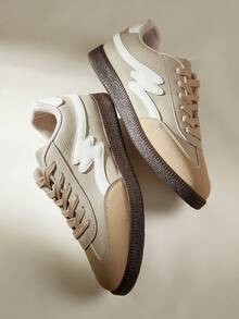 CUCCOO EASI Giày thể thao Đức thường ngày mùa xuân/thu 2024 dành cho nữ, giày thể thao đế bằng lưu hóa cổ điển, thời trang & đa năng - Màu Khaki - Xem 4