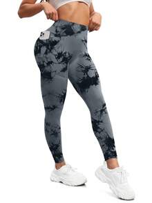 Seamluxe SHEIN Sport 带口袋的无缝高弹力运动紧身裤 - 彩色 - 查看 7