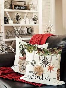 4pcs, Christmas Pillowcase 18x18 Inch Christmas Tree Gloves Hello Winter Decor Cuddle Pillowcase Winter Farmhouse Decor Family Sofa - Multicolor - View 5