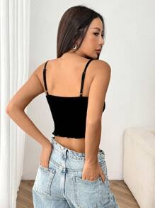 SHEIN EZwear 女士天鹅绒蝴蝶结装饰黑色吊带背心 - 黑色 - 查看 2