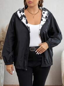 SHEIN LUNE Plus Size Women's Spring Autumn Long Sleeve Hooded Loose Casual Jacket Winter Clothes
