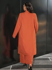 Slaydiva Women Plus Size Brown Solid Color Blazer And Pants Suit, Business Commute - Rust Brown - View 6