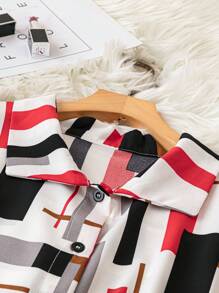 SHEIN LUNE Plus Size Women's Front Button Long Sleeve All Over Print Casual Shirt