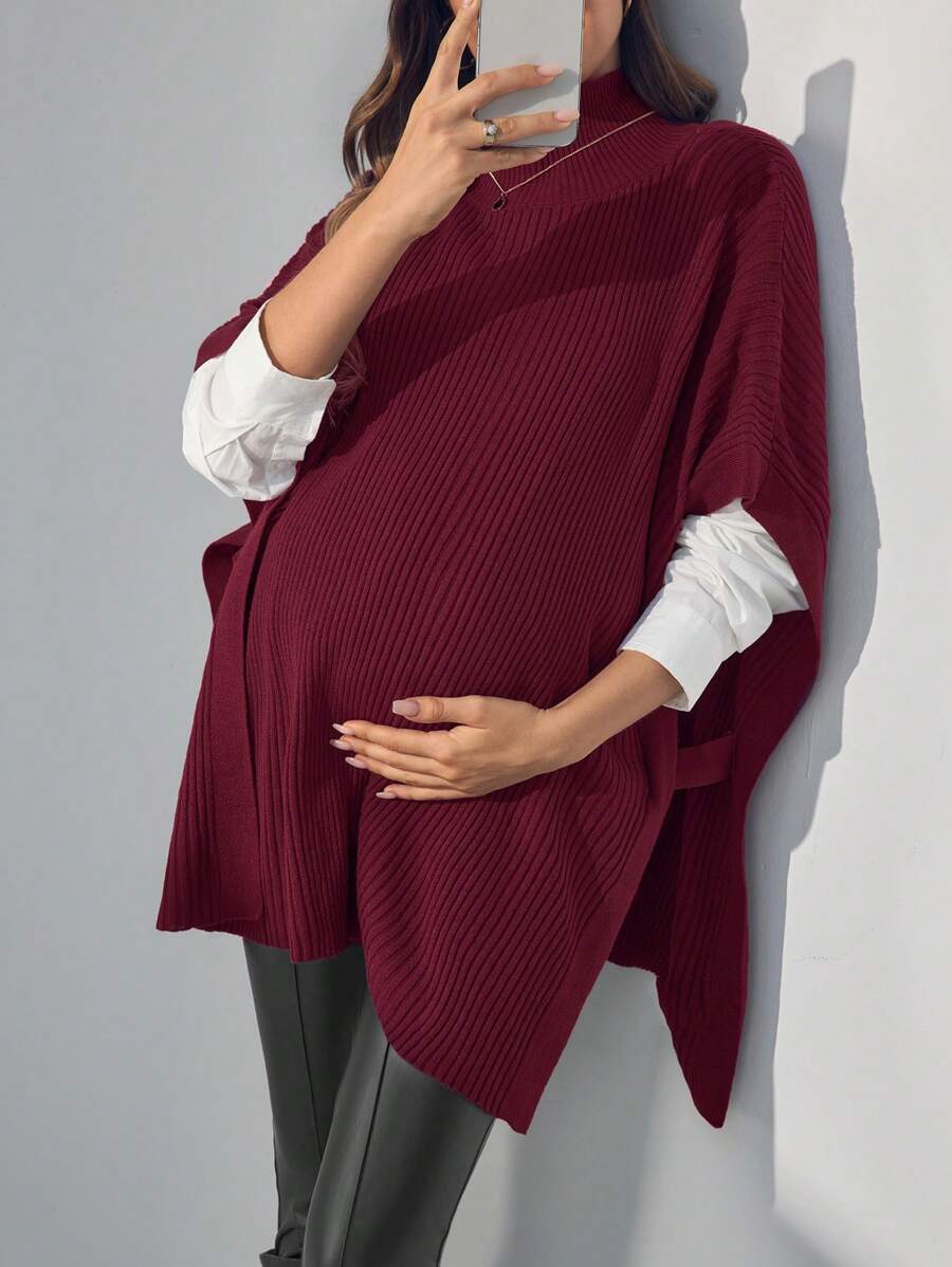SHEIN 孕妇高领开叉毛衣，女式教师毛衣背心，秋冬季