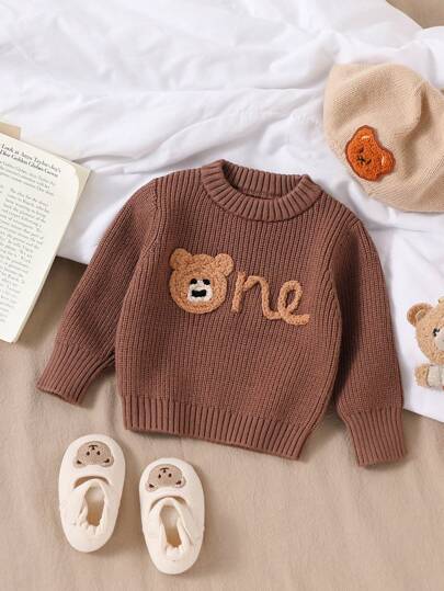 SHEIN Vintaside Kids Baby Boys Cartoon Bear Applikation långärmad tröja med rund hals